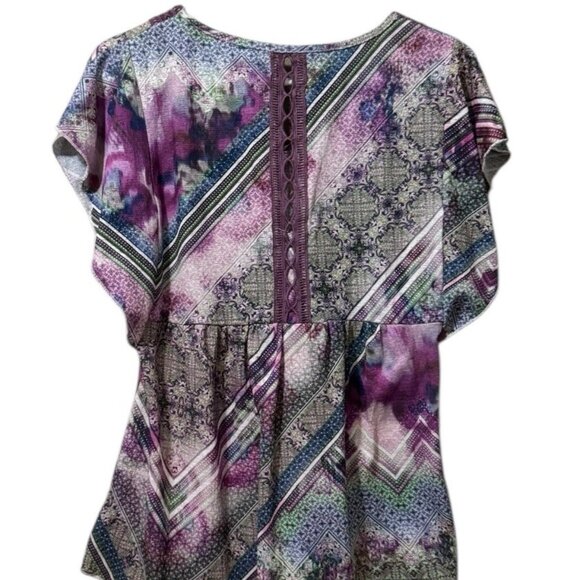 One World Live and Let Live Women Size Large Flutter Sleeve Blouse Stretch City - Picture 2 of 10